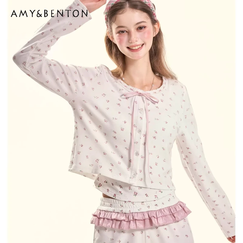 

Original Design Comfortable Women's Home Outdoor Wear Pants Set 2026 Spring Floral Cardigan Sling Trousers 3-piece Sets Ladies