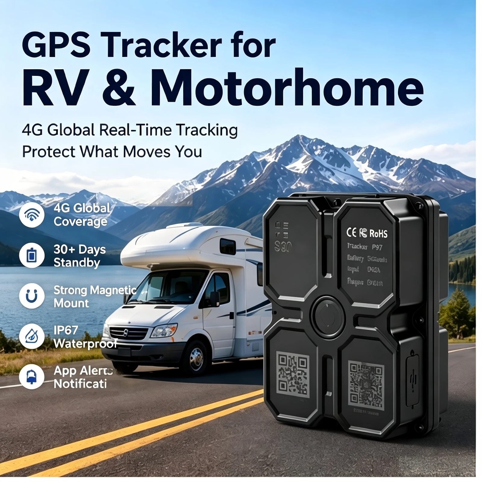 GPS Tracker for RV Motorhome 4G Real Time GPS Locator 7500mAh 30+ Days Battery Magnetic IP67 Geo Fence Alert Paid APP