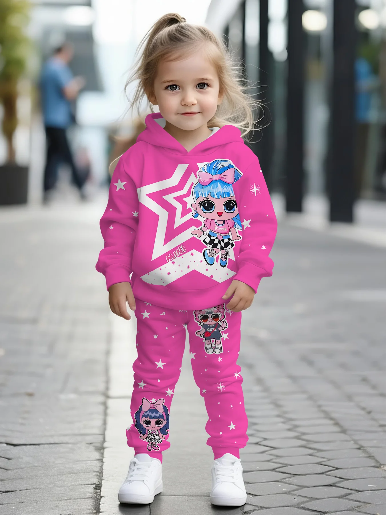 

Fall 2025 new girls hoodie pantsuit Dynamic girls print comfortable children's hoodie suit