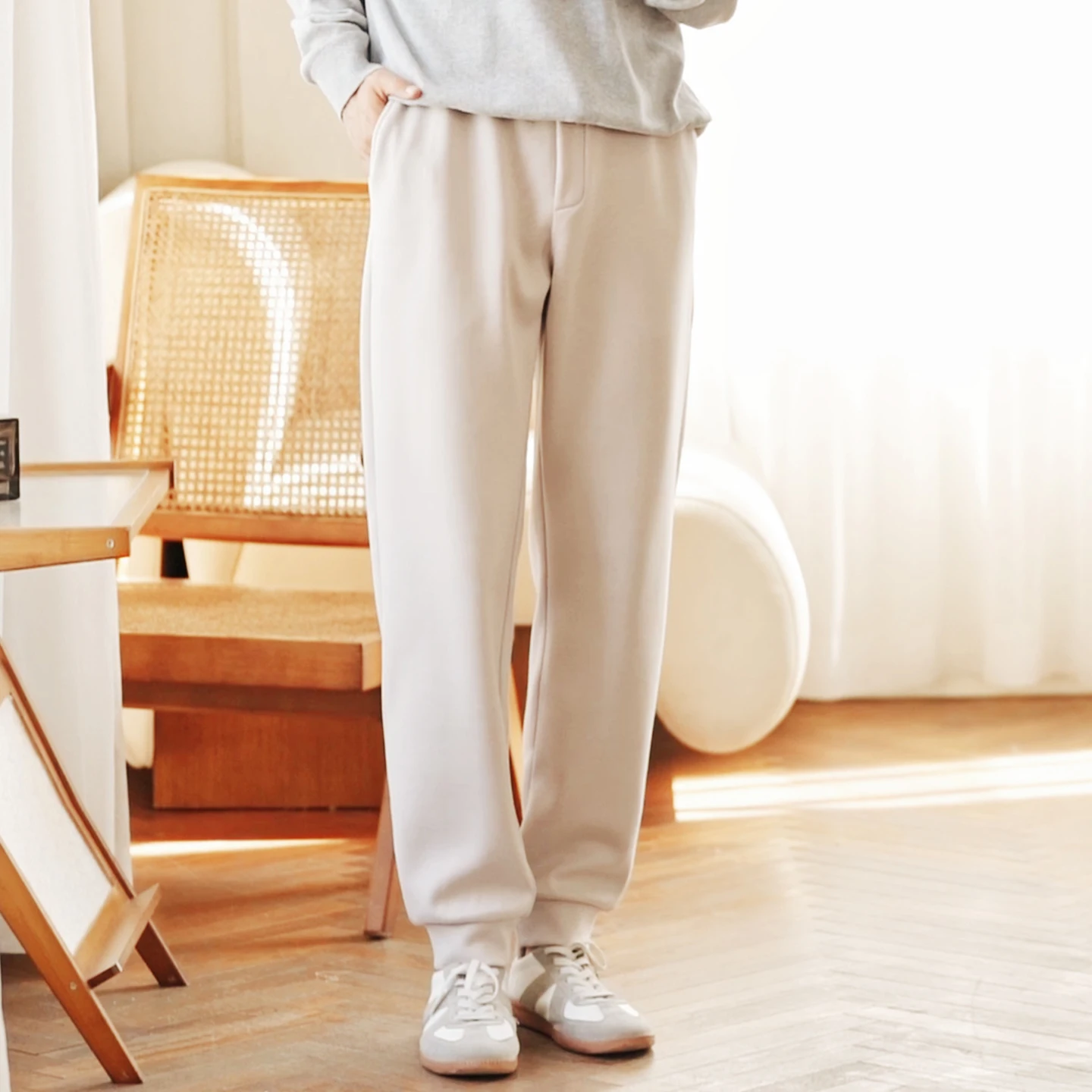 New Men Knitted Tight Leg Cuffs Pants Silk Wool Blend Thicken Pants Side Pocket Elastic Waist High quality Warmth Long Pants