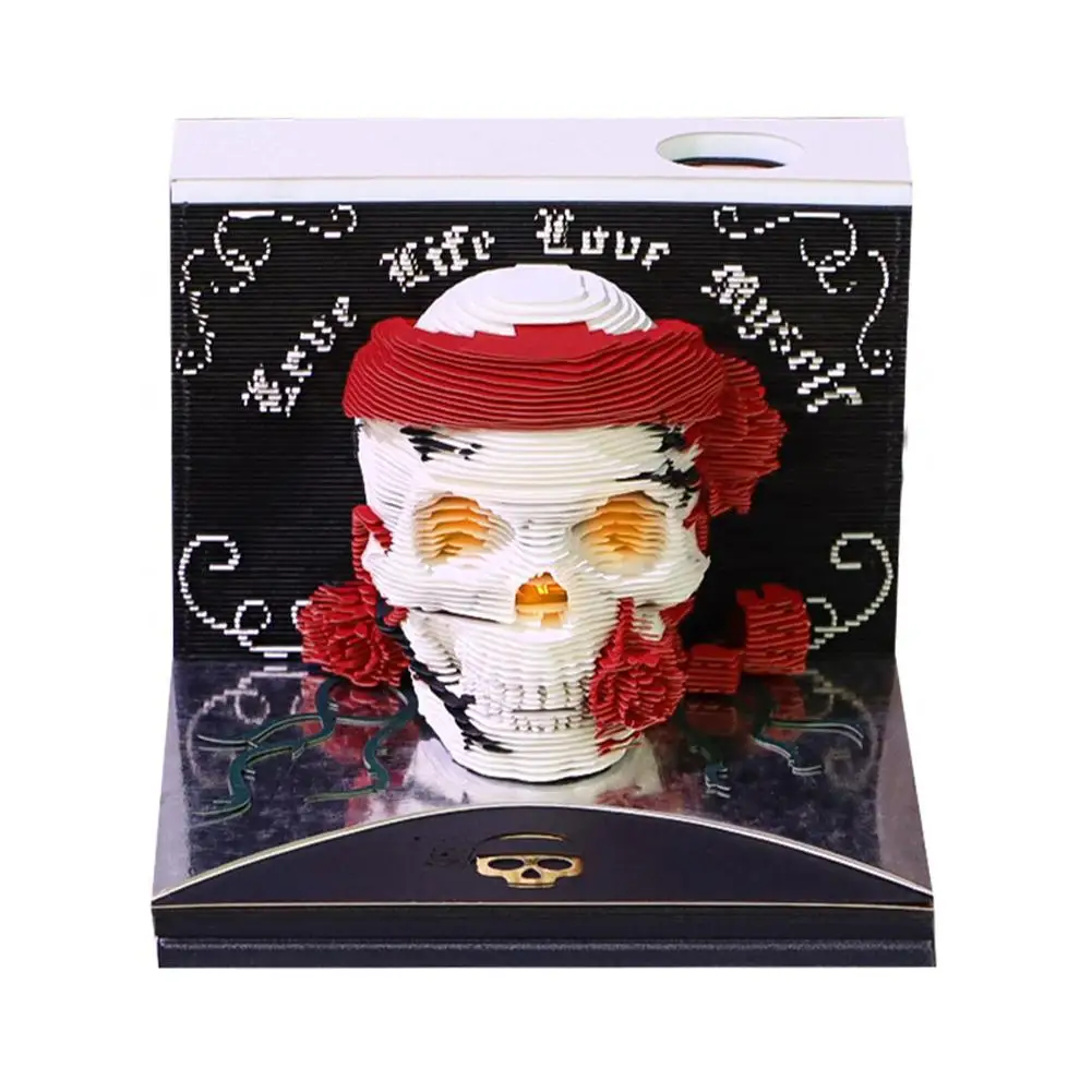 Notepad 3D Model Skulls Sticky Notes Creative Table Stationery Memo Pads Paper Calender 3D Art Desktop G1J0