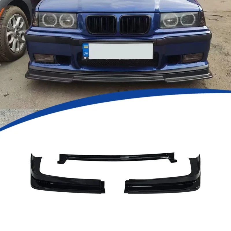 For 1991-1998 BMW E36 M3 3-Piece Front Lip Splitter Bumper Direct Mount onto Factory Small Lips Black Car  Accessories Styling