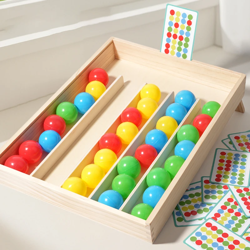Wooden Rainbow Ball Sorting Board Game Montessori Parish Toys Color Cognition Logical Thinking Challenge Strategy Game Social