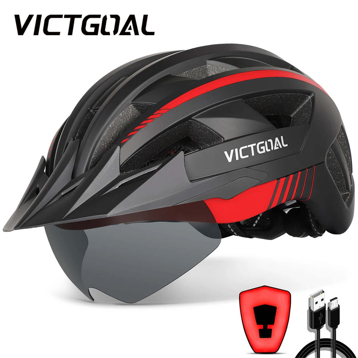 VICTGOAL Bicycle Helmet Adult Road Mountain Bike Helmets Outdoor Sports Safety Cycling Accessories With LED Taillight Goggles