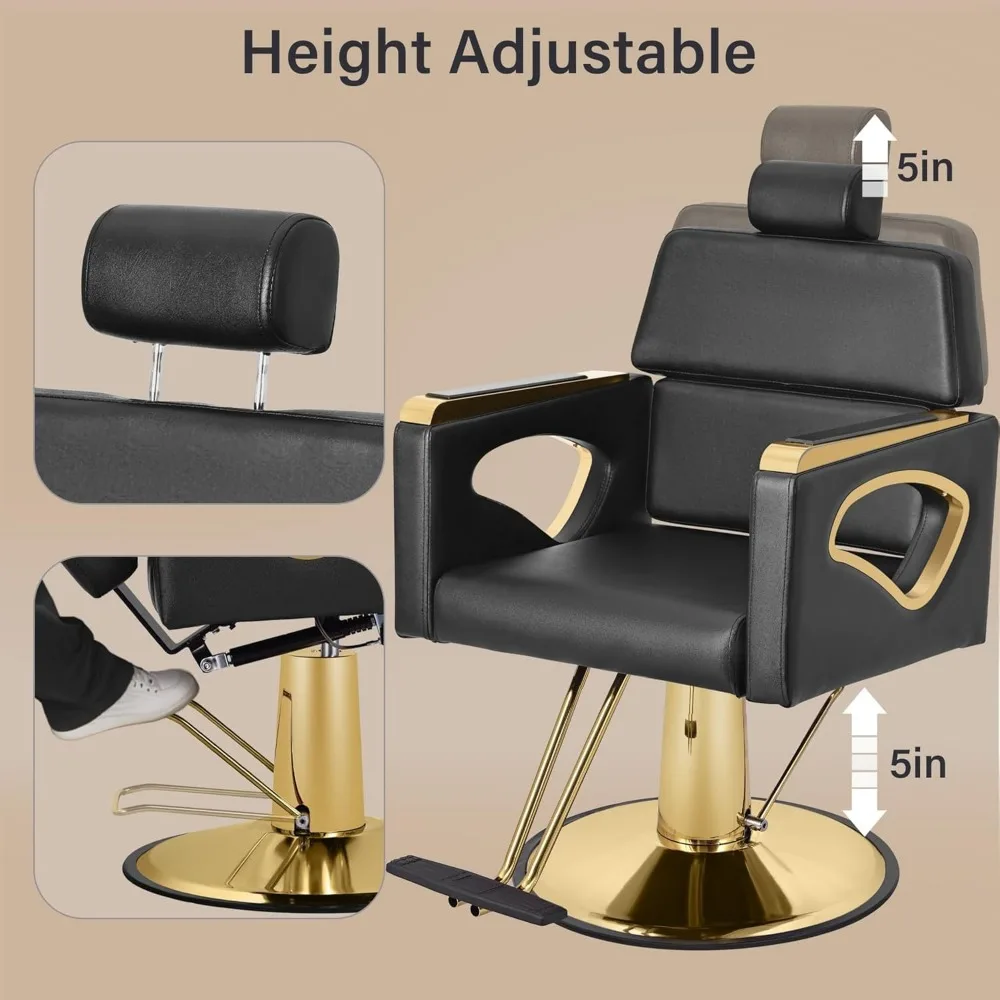 Black Salon Chair for Hair Stylist,Beauty Reclining Barber Chair,360 ° Swivel Barbershop Armchair with Heavy Duty Hydraulic Pump image 4