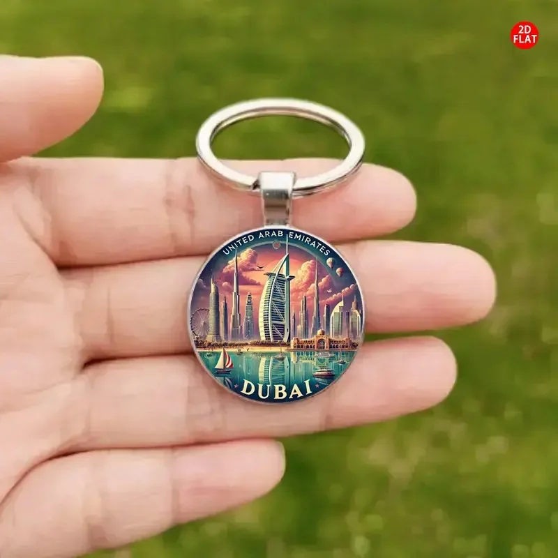 Fashion New Dubai Skyline City Landmark Time Gem Keychain Men Car Keyring Women Bag Key Ring Wedding Trinket Girl Party Gift K13