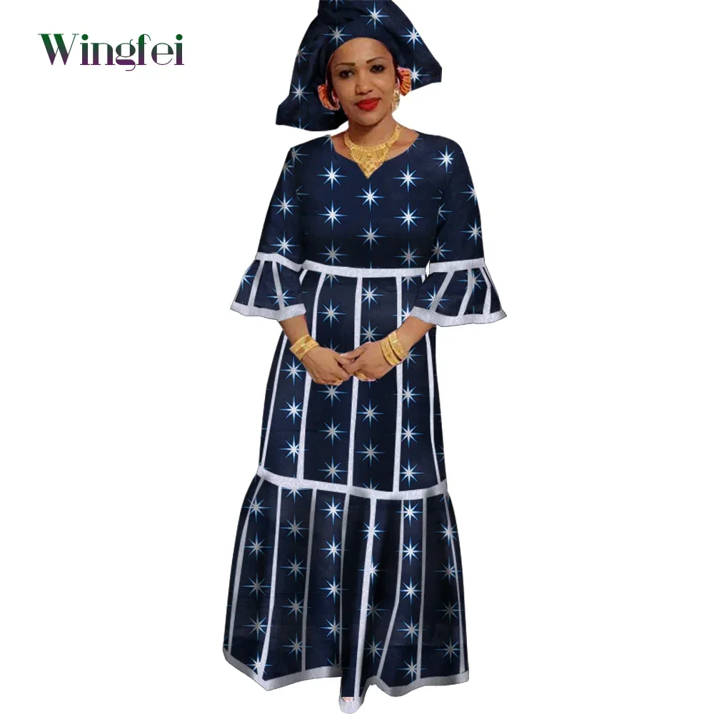 African Dresses for Women Half Sleeve Maxi Long Dresses Ankara Print African Women Boubou Dashiki Dresses Evening Gowns WY3116