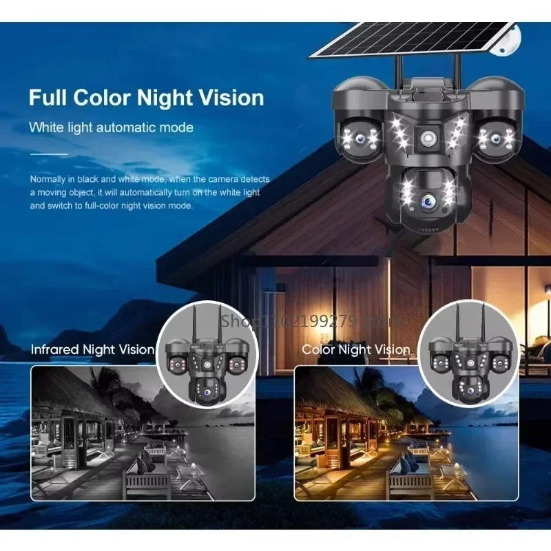 Solar 4G/WIFI IP Camera 15MP Three Lens Three Screen  Waterproof Monitor Night Vision Security Protection PTZ Video Surveillance