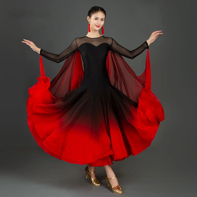 Nuevo vestido de baile moderno Sexy para mujer, vestidos de baile de salón estándar nacional, trajes de actuación de vals rojos de alto grado