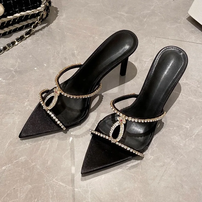 

Summer New Women Shoes Luxury Rhinestone High Heeled Sandals for Woman Sexy Pointed Tip Casual Shoe Designer Shoes Zapatos Mujer