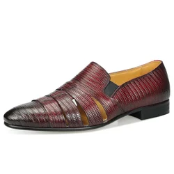 Leather Sandals Men Comfortable Outdoor Casual Fashion Shoe Wine Red Slip on 2022 Summer New Loafer Walking Male Braided Cowhide