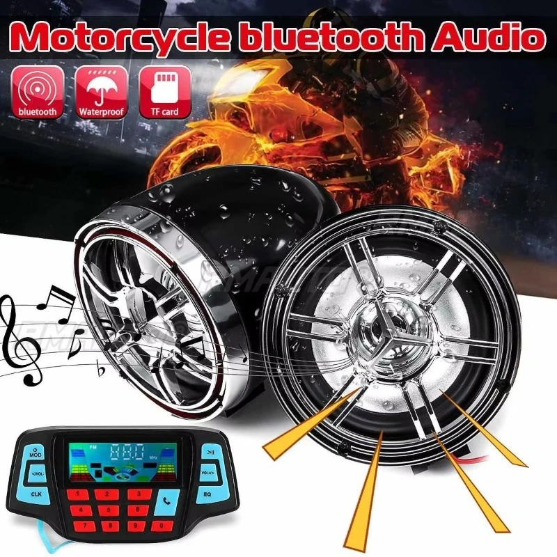Motorcycle Studio Audio Sound System Stereo Speakers FM Radio MP3 Music Player Scooter ATV Remote Control Alarm Speaker Scooter