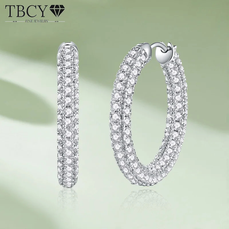 

TBCYD 1.5mm 5.2cttw D Color Full Moissanite Hoop Earrings For Women S925 Silver Three-sided Diamond Setting Hoops Luxury Jewelry