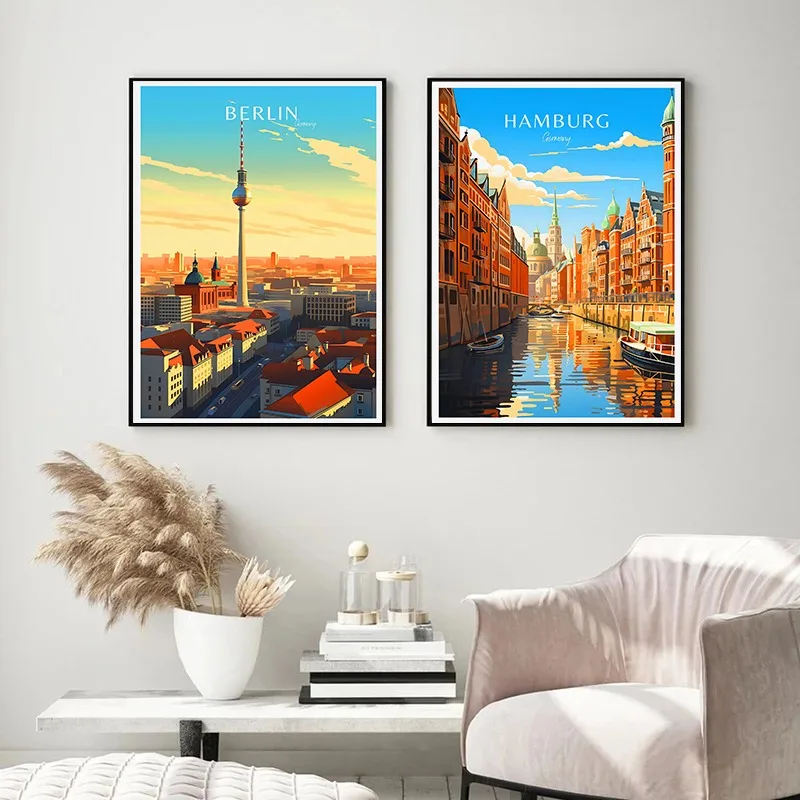 Germany Landscape Munich Berlin Hamburg Stuttgart Travel Poster Europe City Scenery Canvas Art Painting Picture Home Decor Gift