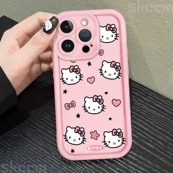 Pouzdro na telefon Hello Kitty s růžovou mašlí pro iPhone 16 16E 15 14 12 13 11 Pro Max X XR XS 7 8 Plus Y2K roztomilá dívka kryt 8 nejlepší prodej Kryt na telefon Hello Kitty - №7