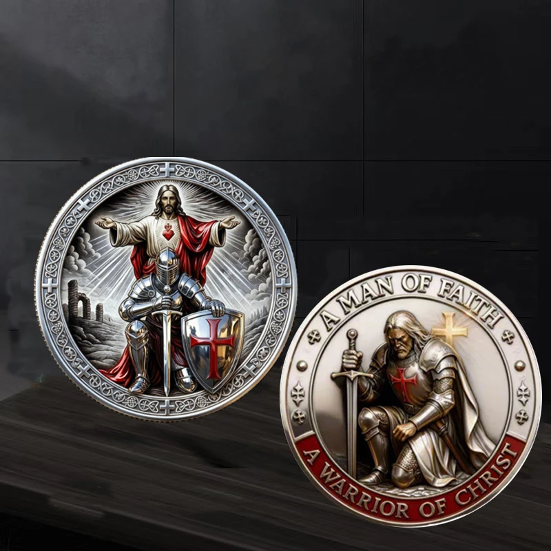 1 pièce Pièce de défi de prière des Templiers, Pièce commémorative chrétienne « Homme de Foi », Armure de Dieu, Cadeaux souvenirs pour amis