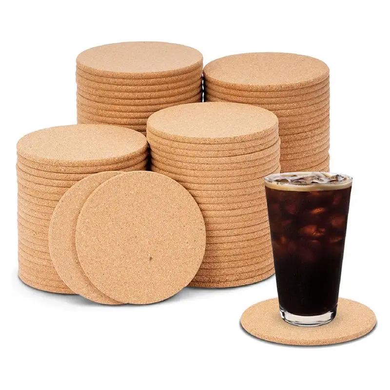 AC62-100 Pcs Cork Coasters For Drinks, 4 Inch Round Absorbent Cork , Anti-Slip And Heat-Insulating Coffee Coasters
