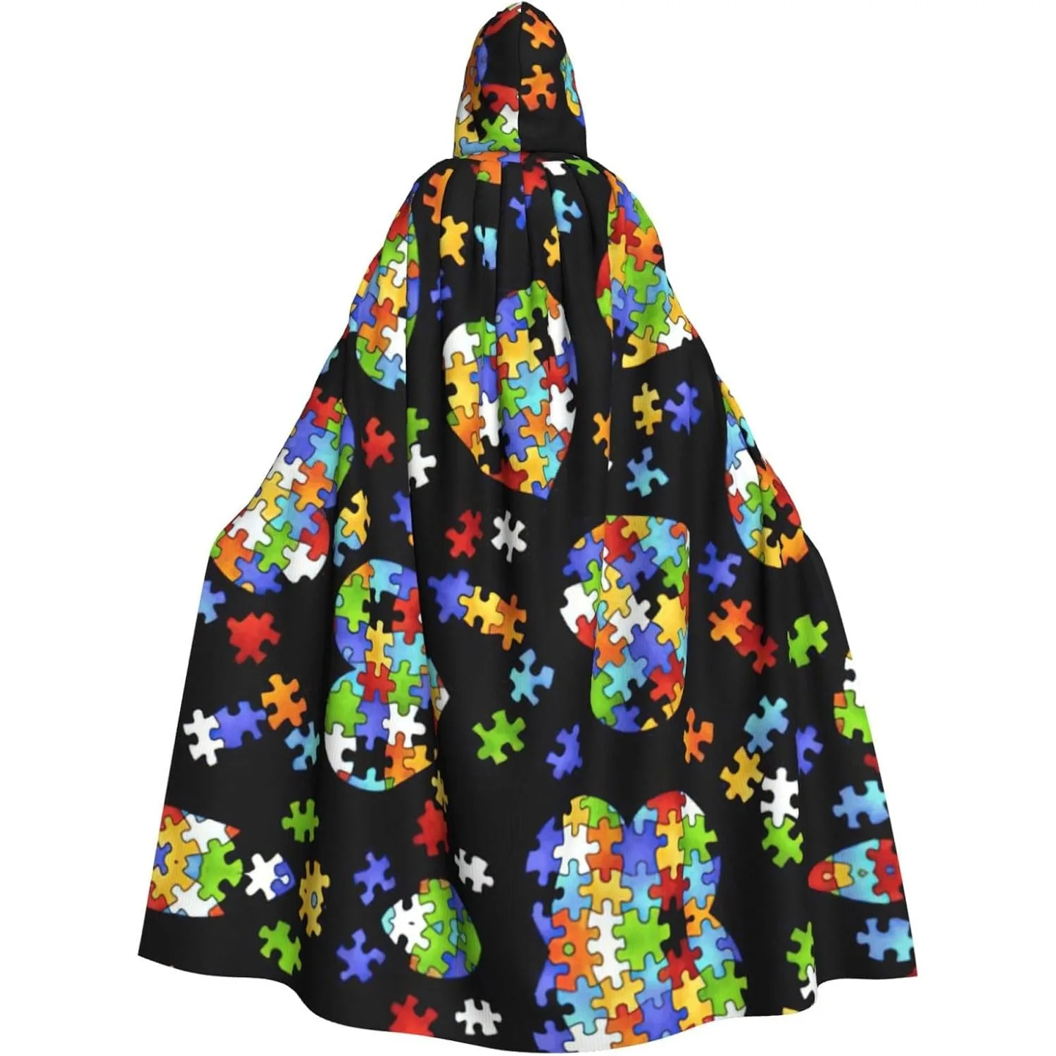 

Autism Awareness Puzzle Pieces Heart print Adult Hooded Cape Carnival Festival Cape Cosplay Robe Costume party Gothic Carnival