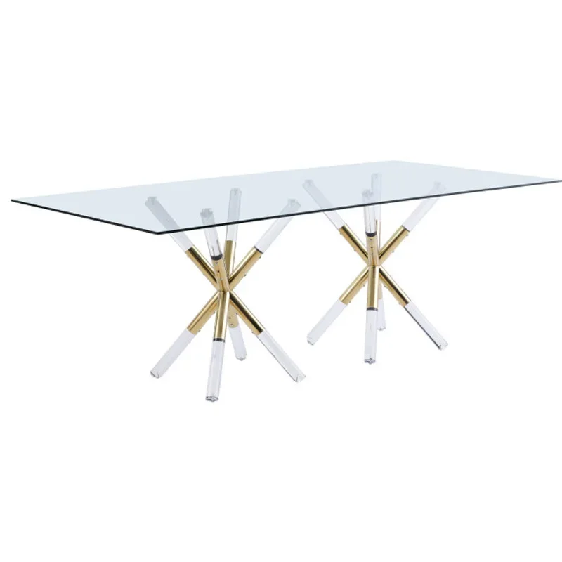 

Postmodern simple stainless steel acrylic dining table/soft decoration design/villa/hotel/model room light luxury dining table