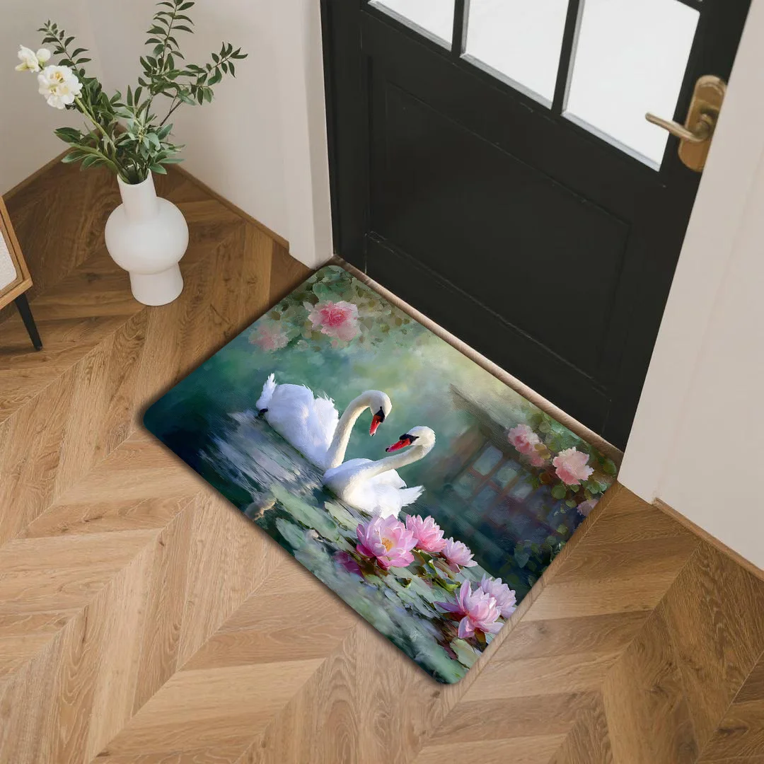 +  + Drip Molding, Weighing 500G Per Square Meter +ness of 10Mm. A Decorative Mat Featuring a Double Swan And Pink Lotus Oil