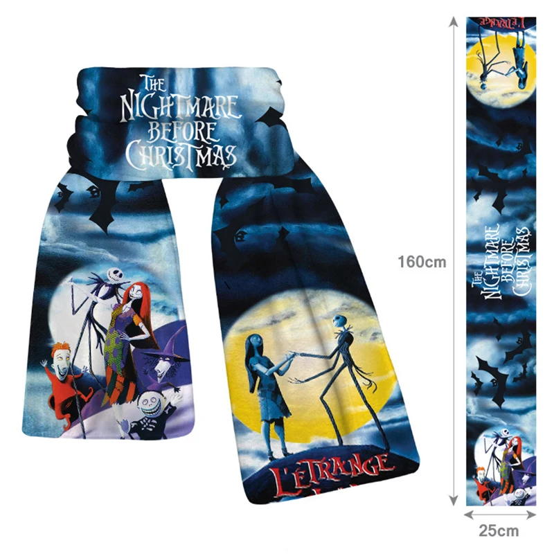 Disney Nightmare Before Christmas Cotton Scarf Jack Sally Movie Animation Figures Winter Warm Thicken Scarves Men\'s Women\'s Gift