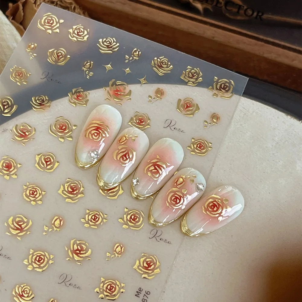 1 Piece 5D exquisite Nail Art Stickers Embossed Light Luxury Black and White Rose self-adhesive Nail Art Stickers Decorative