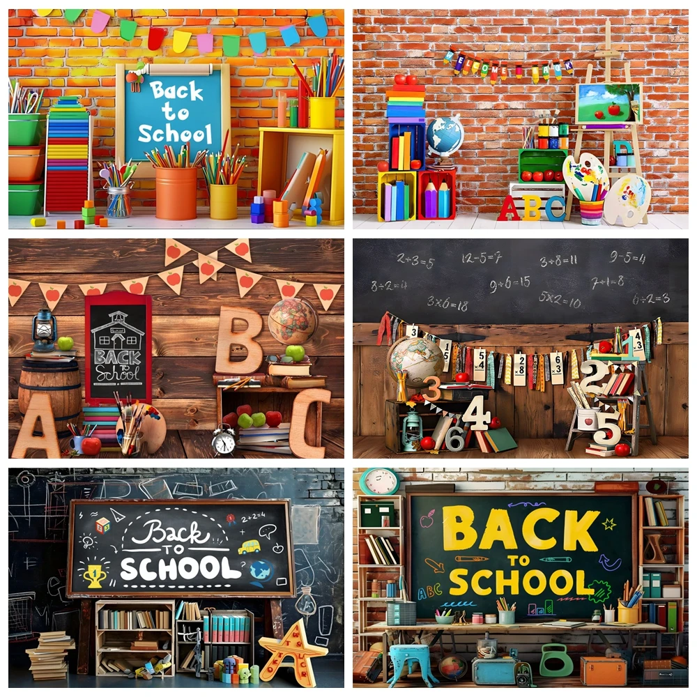 

Welcome Back to School Backdrop Book Pencil Chalkboard Kids Kindergarten Classroom Children Student Photo Background Party Decor