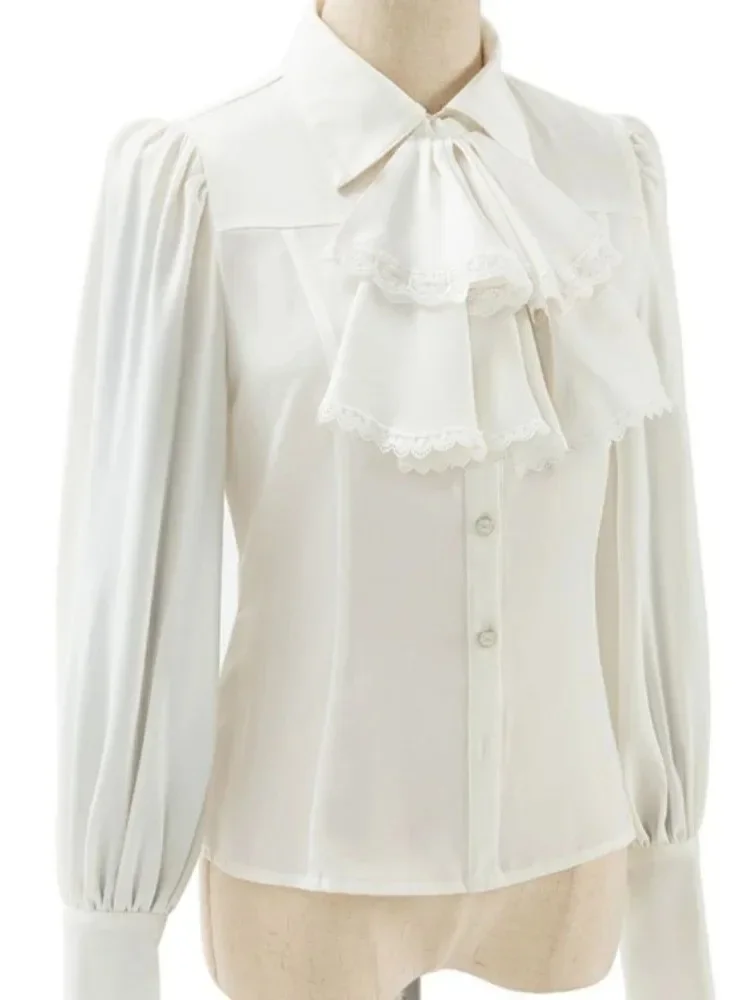 بلوزات يابانية من Camisas De Mujer لعام 2025 ملابس نسائية بأكمام طويلة قمصان بيضاء على طراز لوليتا بلوزة أنيقة عتيقة بفيونكة #1