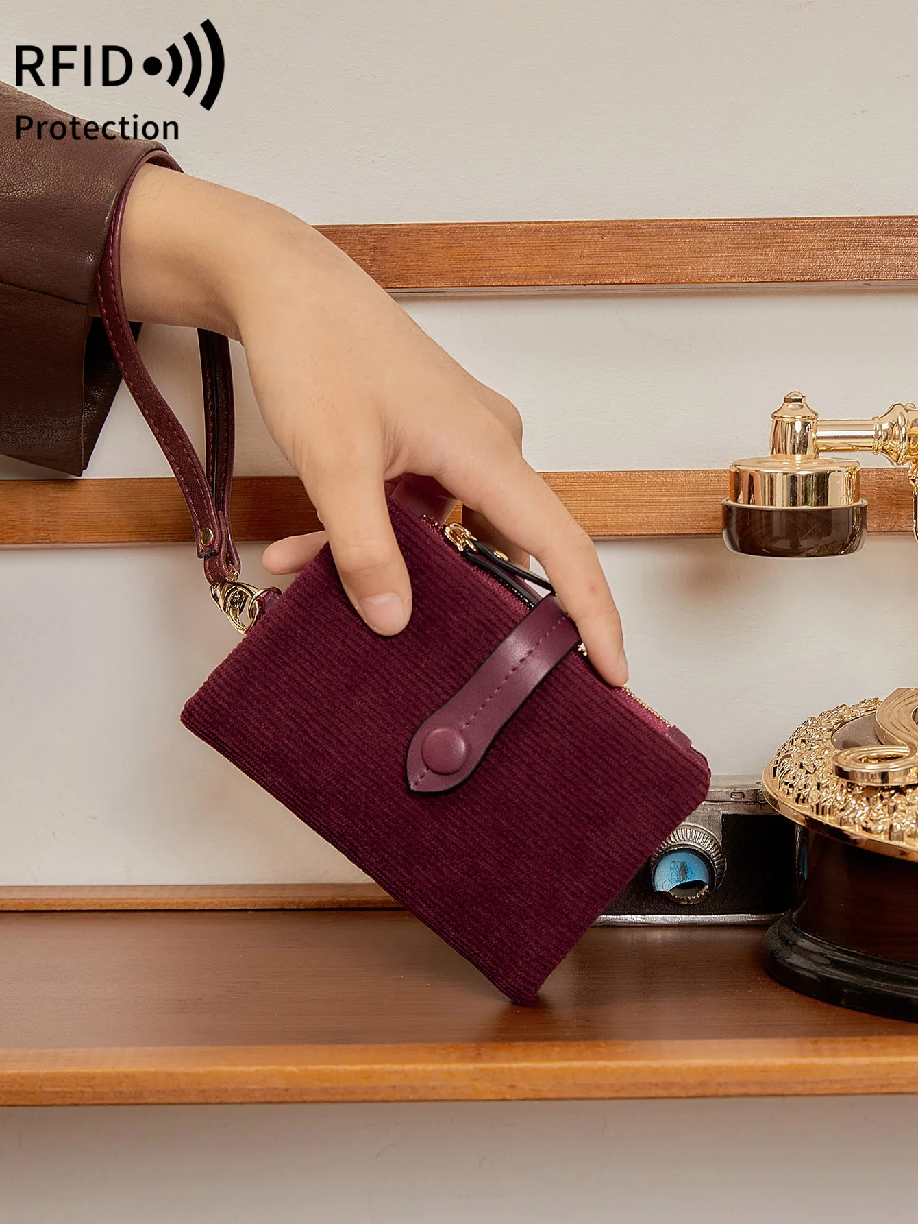 

MIYIN женский маленький двойной кожаный кошелек с блокировкой RFID женский браслет с держателем для карт ID оконный кошелек для монет на молнии клатч