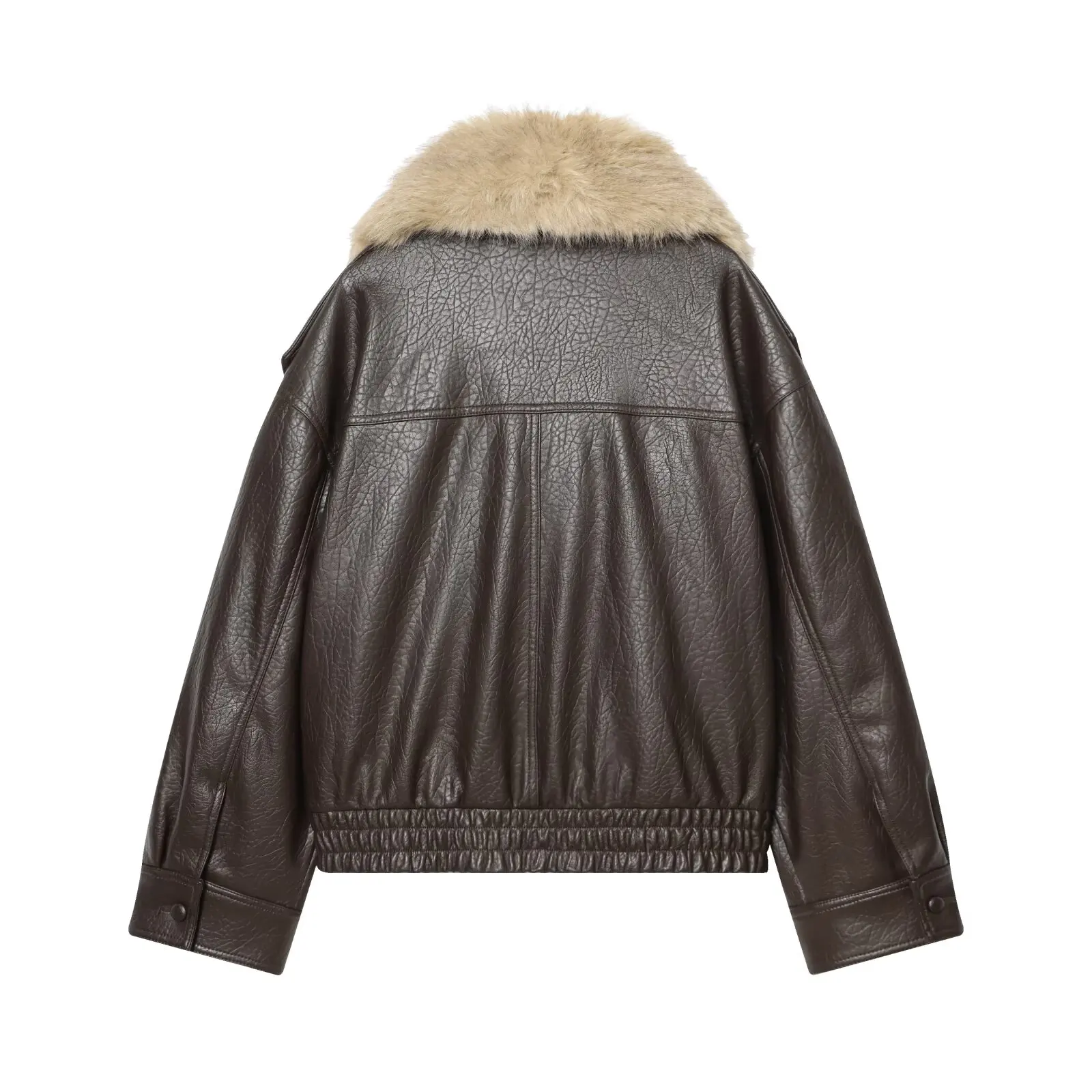 Faionable Jaet-Oberbekleidung aus Kunstleder mit abnehmbarem Kragen für Damen, Herbst 2025, Saison, Polyesterfaser, All-Match-Sle