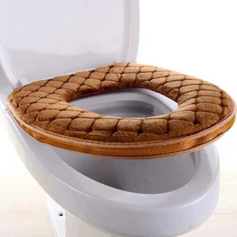 Thickened Toilet Seat Cushion Bathroom Plush Toilet Seat Cover Home Winter Warm Soft Washable Toilet Seat Gasket with Zipper