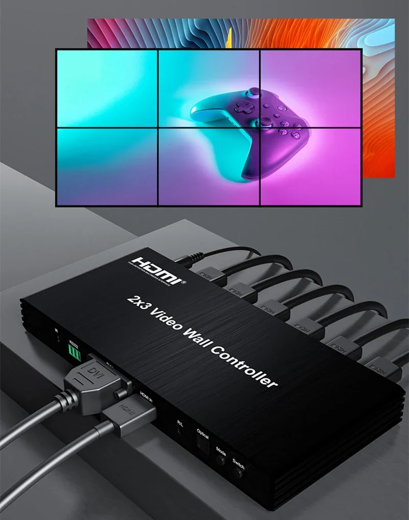 1080P 2X3 DVI HDMI TV Wall Controller Video Processor 2x2 3x2 6 Screen TV Splicing Box Video Splicer Bezel Adjust 180° Rotate
