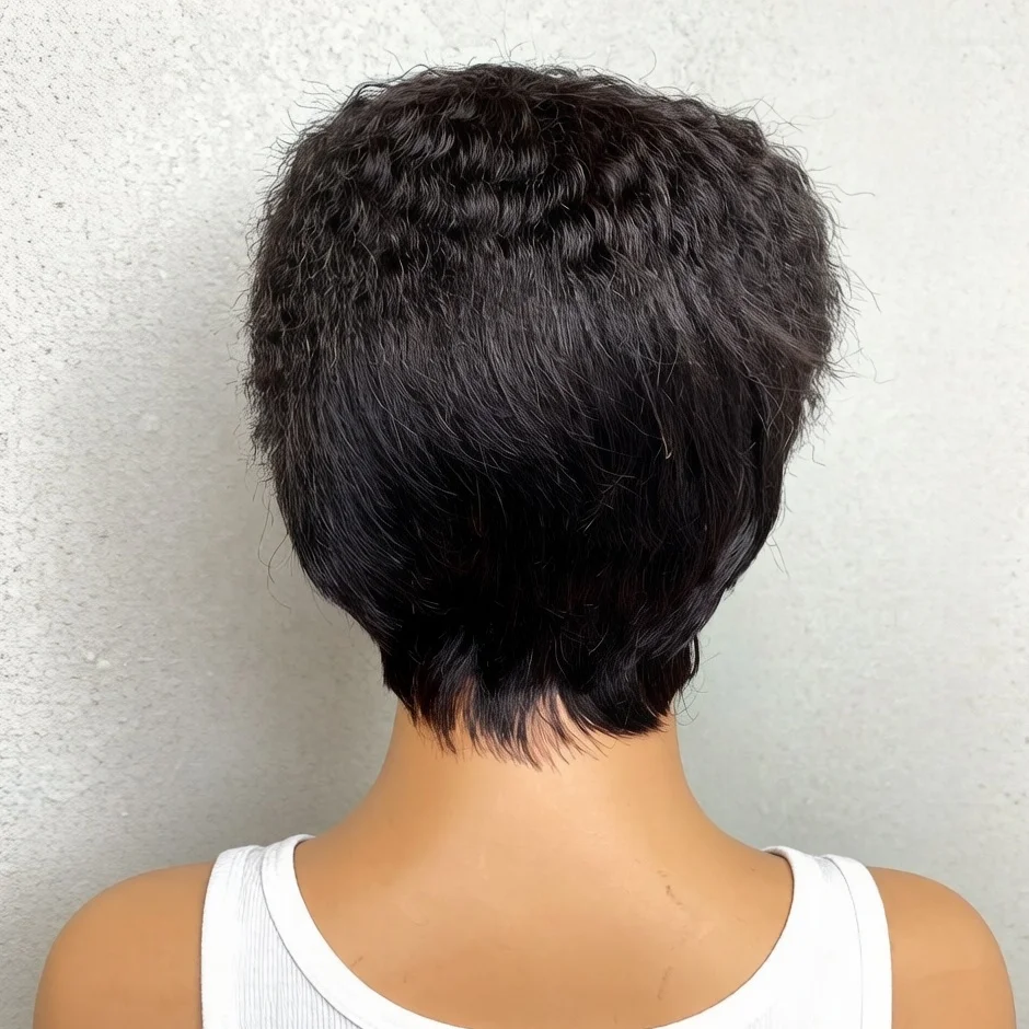 Short Pixie Cut Human Hair Wig, Straight Jerry Curly Style