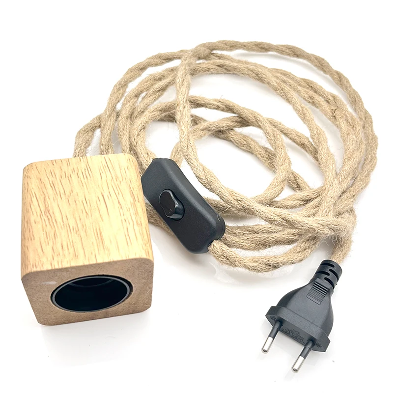 4.5M Vintage Hemp Rope Wire With  Wooden Lamp Socket Pendant Lamp Cord Set with EU Plug