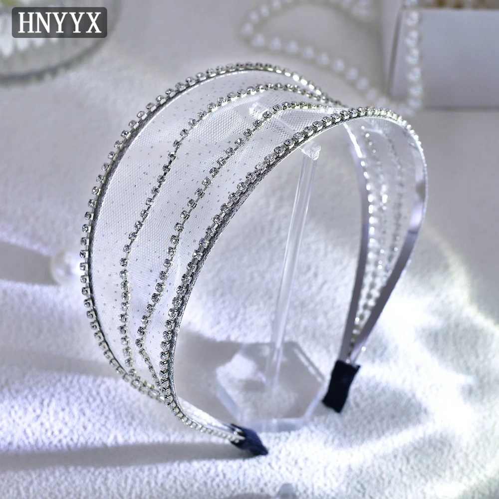 

HNYYX Bling Crystal Headwear Fairy Rhinestone Headband New Korean Style Woman Wide Mesh Yarn Jewelry Hair Accessories A02-S