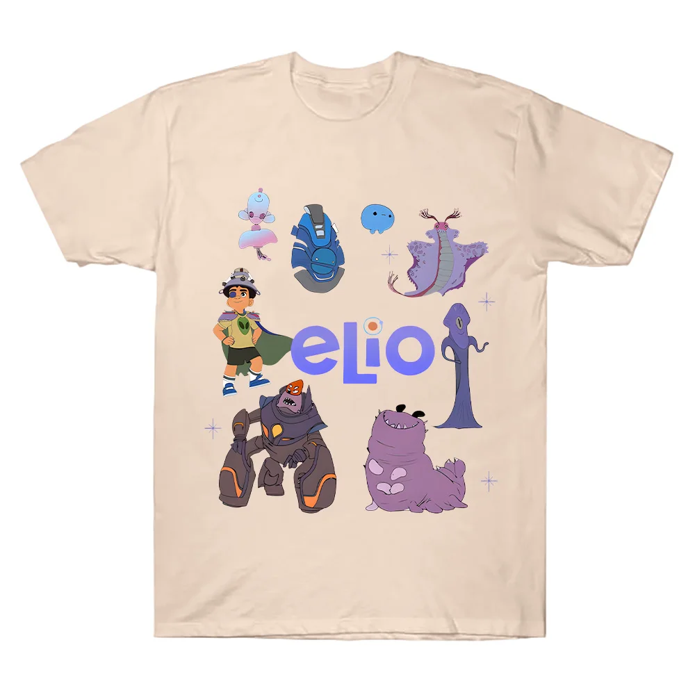 Camiseta de personajes de Pixar Elio de Disney, camisetas con estampado de Anime de aventura, Top de algodón para hombres y mujeres, pantalón corto informal de manga, camisa transpirable de verano