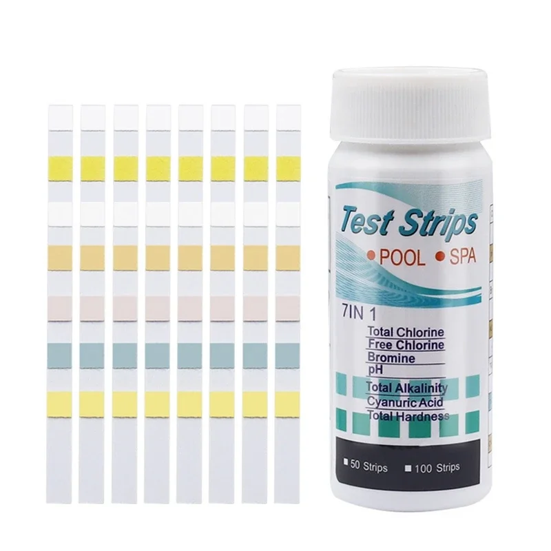 

7-in-1 Water Test Strips Swimming Pool Aquarium for Chlorine Bromine Alkalinity PH Hardness Acid Detecting Supplies