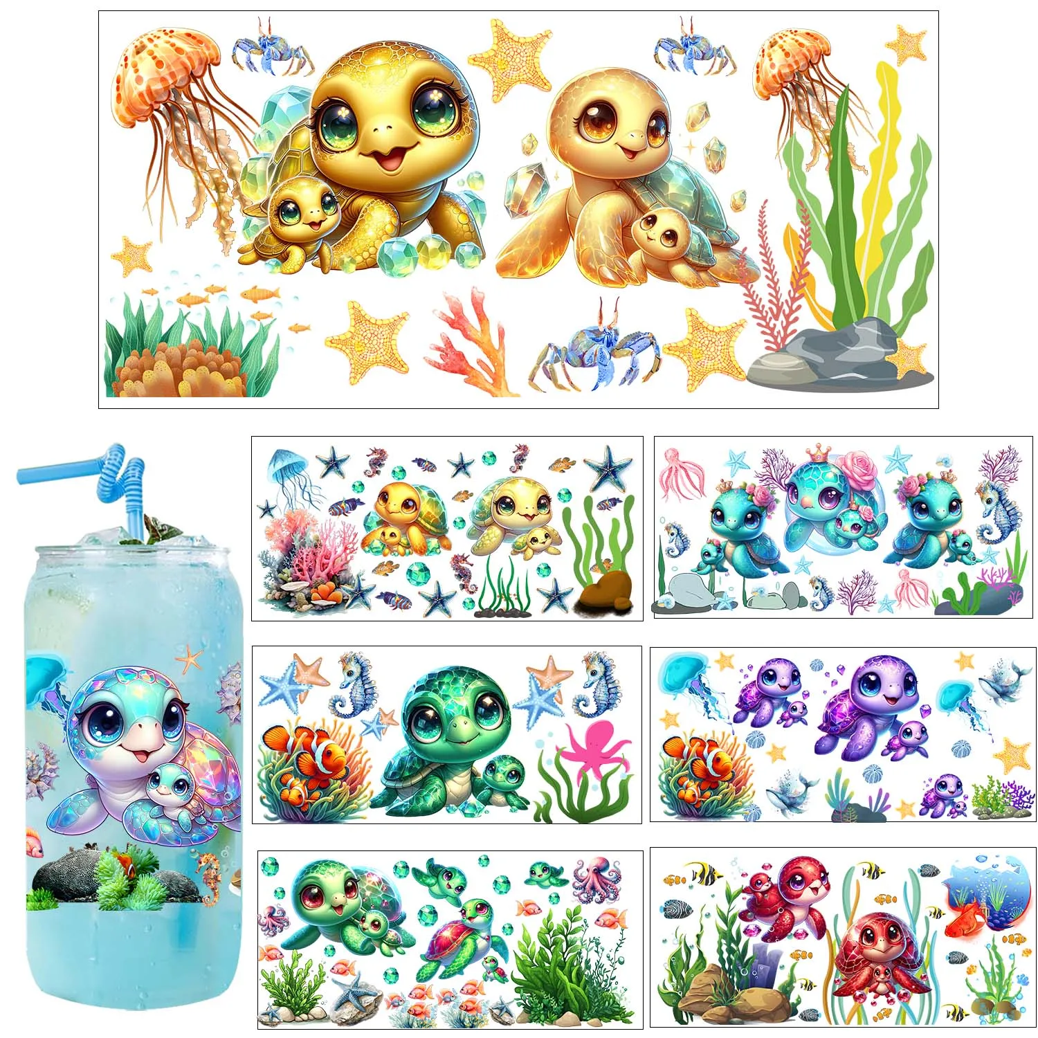 Summer vibe Beach sea turtle UV DTF Transfer Sticker DIY Decals 3D transfers uvdtf stickers 16oz uv dtf cup wraps