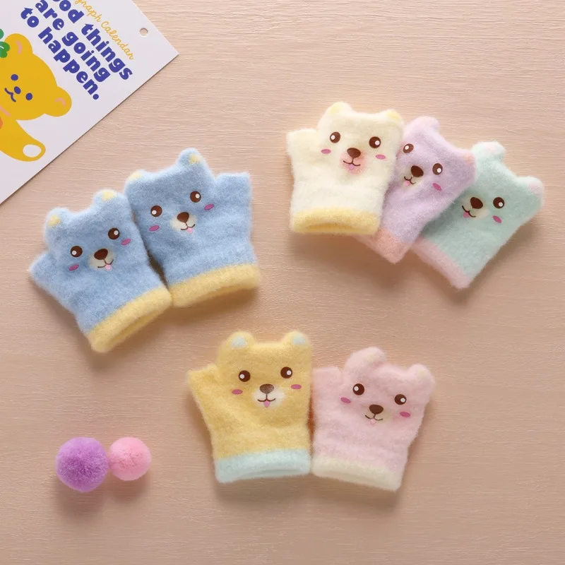 2025 Autumn/Winter Baby & Toddler Gloves (0-3Y): Cartoon Fingerless/Full-Cover, Warm Fleece, Anti-Cold—Cute for Crawling, Unisex