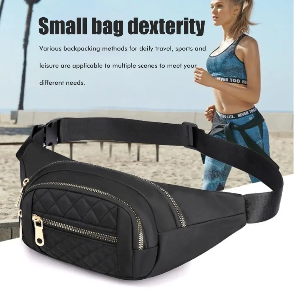 Adjustable Strap Crossbody Fanny Pack Zipper Pockets Large Capacity Waist Belt Bag Oxford Fabric Lightweight Portable