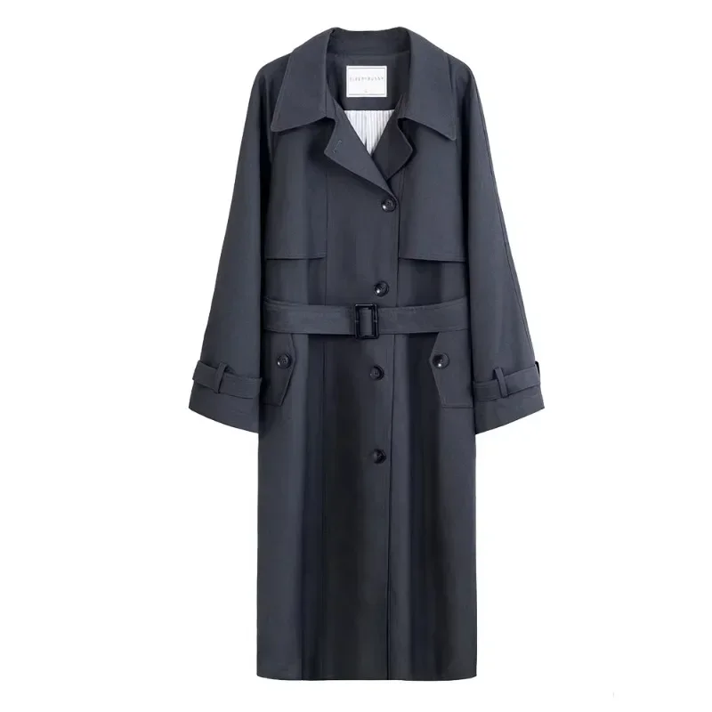 Fall Winter Women Gray Trench Coat British Style Loose Fit Mid-Length Jacket Korean Elegant Casual Overcoat for Petite Frames
