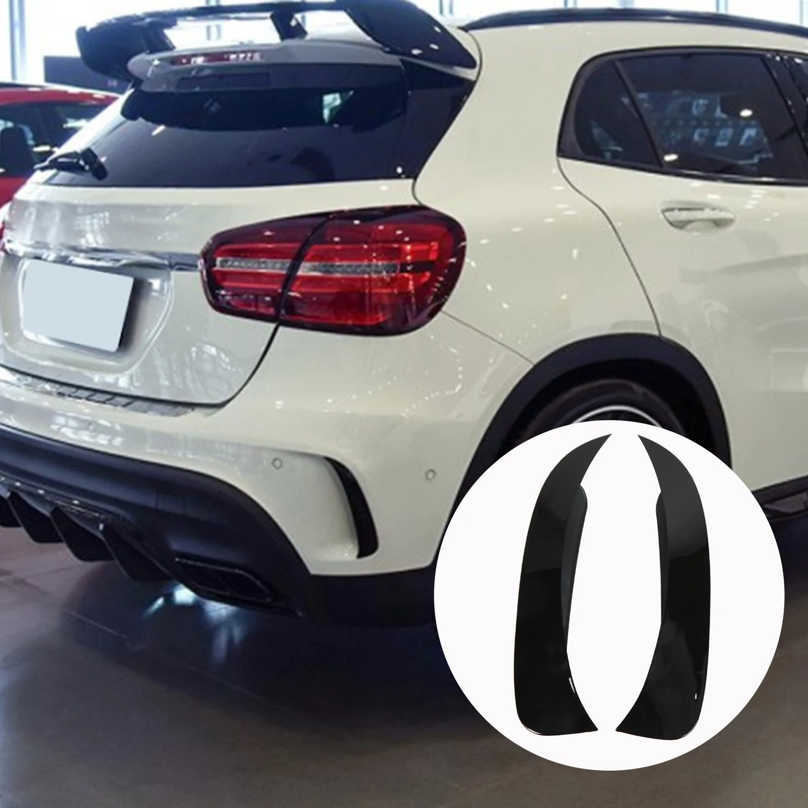 جديد 2 قطعة زعانف المصد الخلفي الأسود اللامع استبدال لمرسيدس GLA Class X156 GLA200 260 GLA45 AMG-Line 2013 ‐ 2019