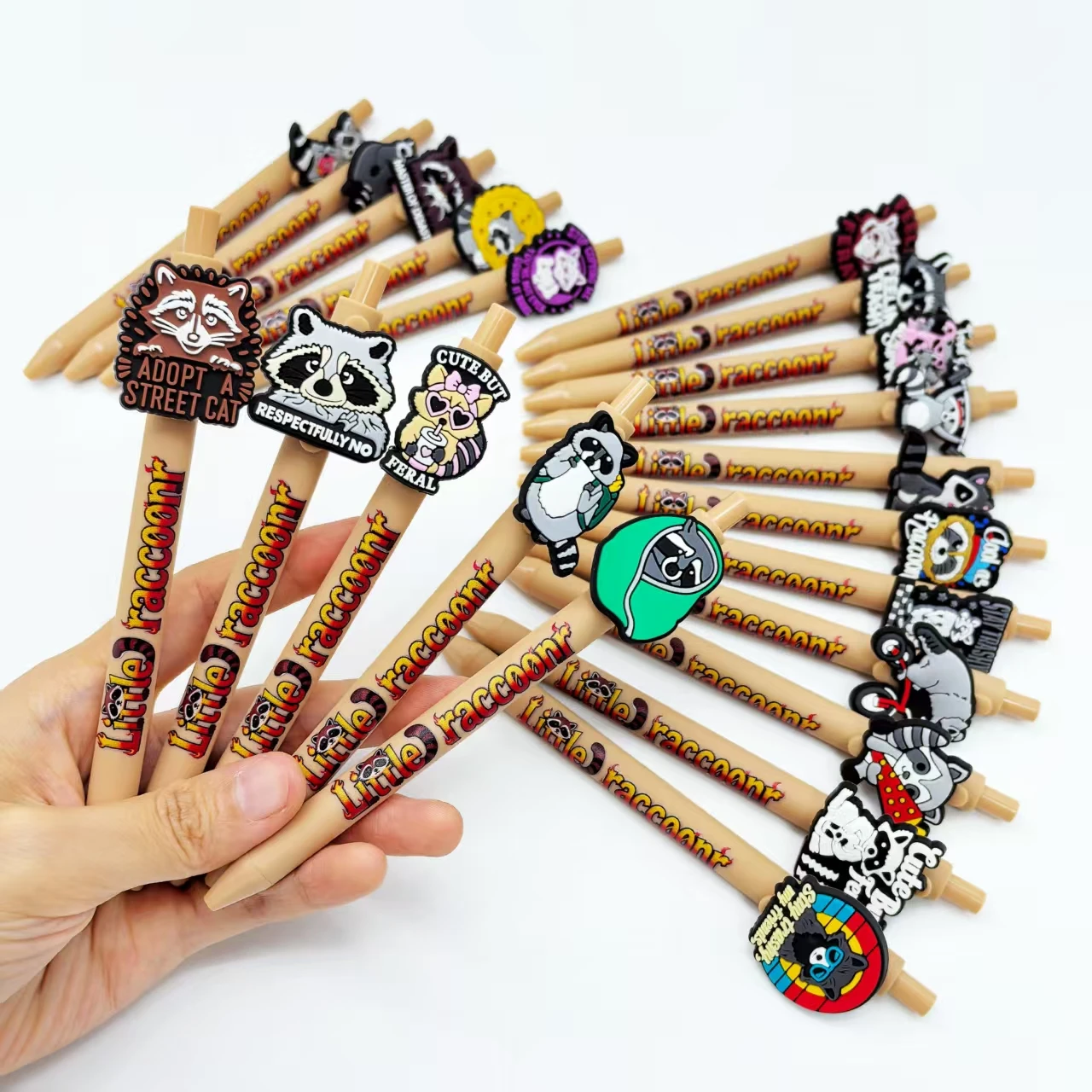 

8pcs/14pcs/16pcs/24pcs Raccoon themed ballpoint pens, cute animal raccoon shaped writing pens
