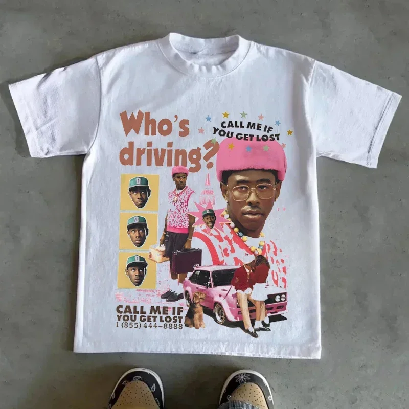Camiseta de manga corta con estampado de Tyler de retrato callejero Retro americano para hombre y mujer, camiseta Y2k, moda Harajuku, Top informal de Hip Hop para verano