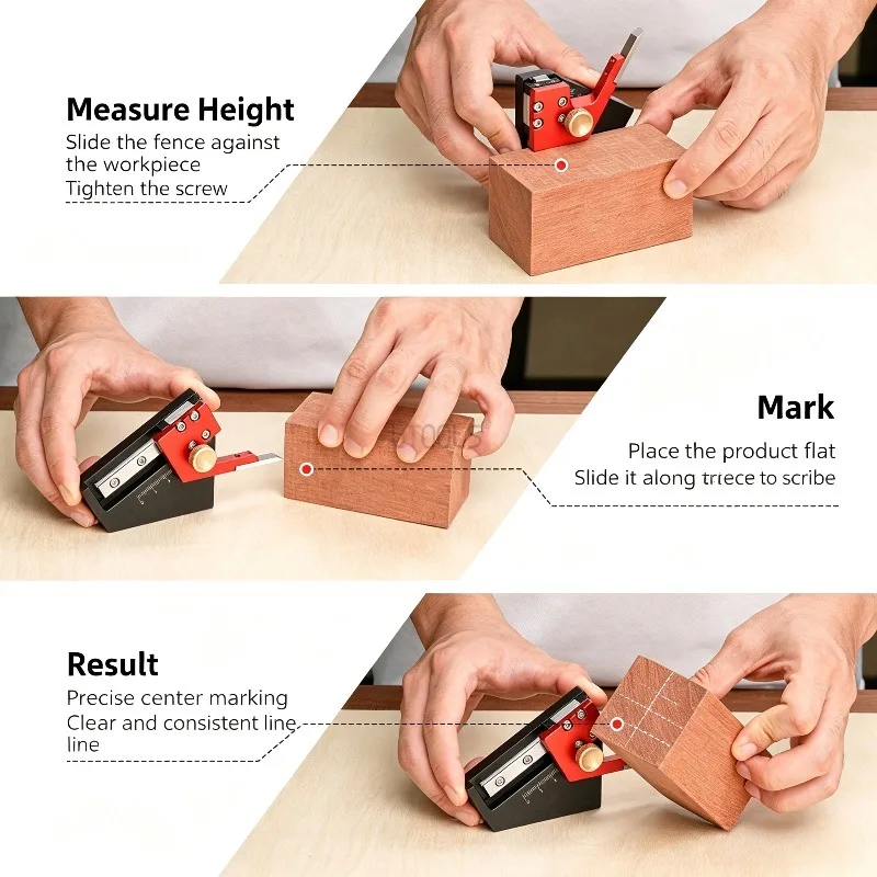 Mini 1/2 Marking Gauge with Scale Center Finding Height Setting Gauge for Table Saw Mortise Tenon Making Woodworking DIY Tool