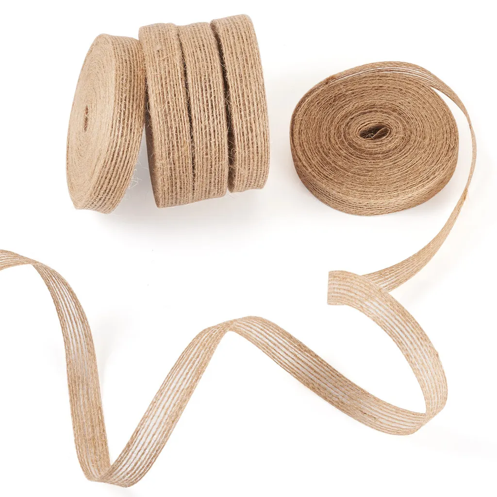 5Rolls 10M Tan Braided Burlap Ribbon Jute Ribbon for Jewelry Making 5/8 Inch(15mm)