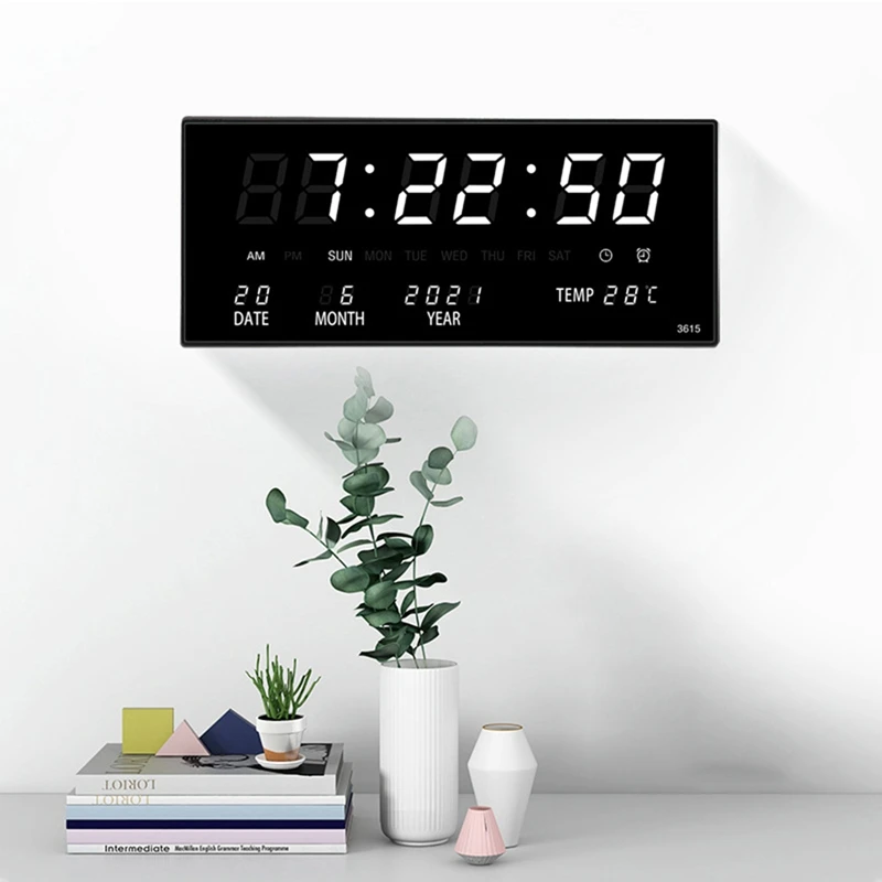 Calendario perpetuo a LED orologio elettronico orologio da parete digitale sveglia orologio da tavolo con temperatura di Chiming orario Home Office