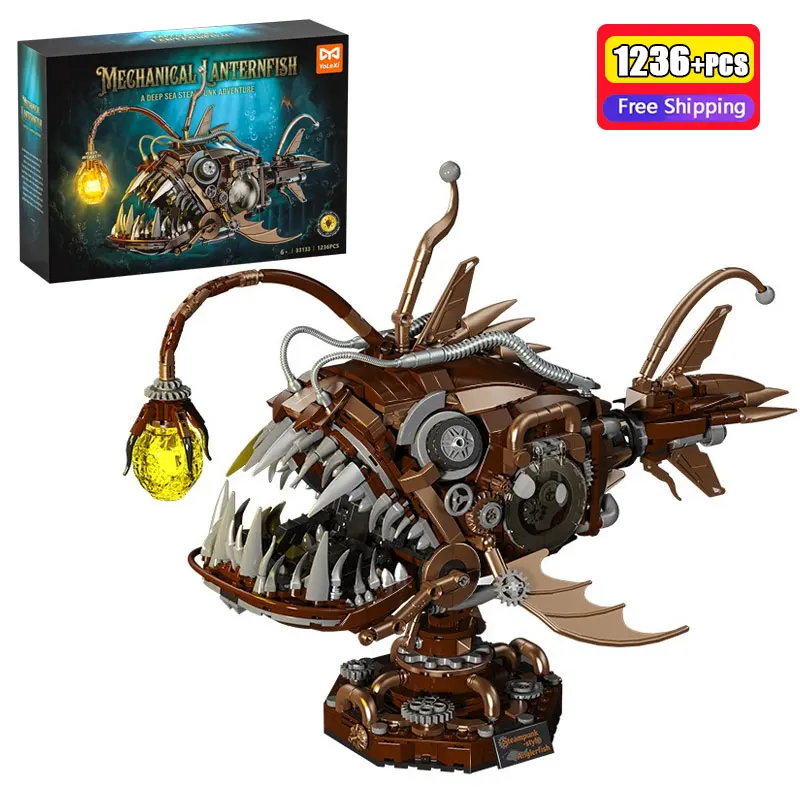 1236PCS Mechanical Lanternfish Building Blocks Marine Animals MOC Bricks Technical Ocean Organism Collectors Gifts