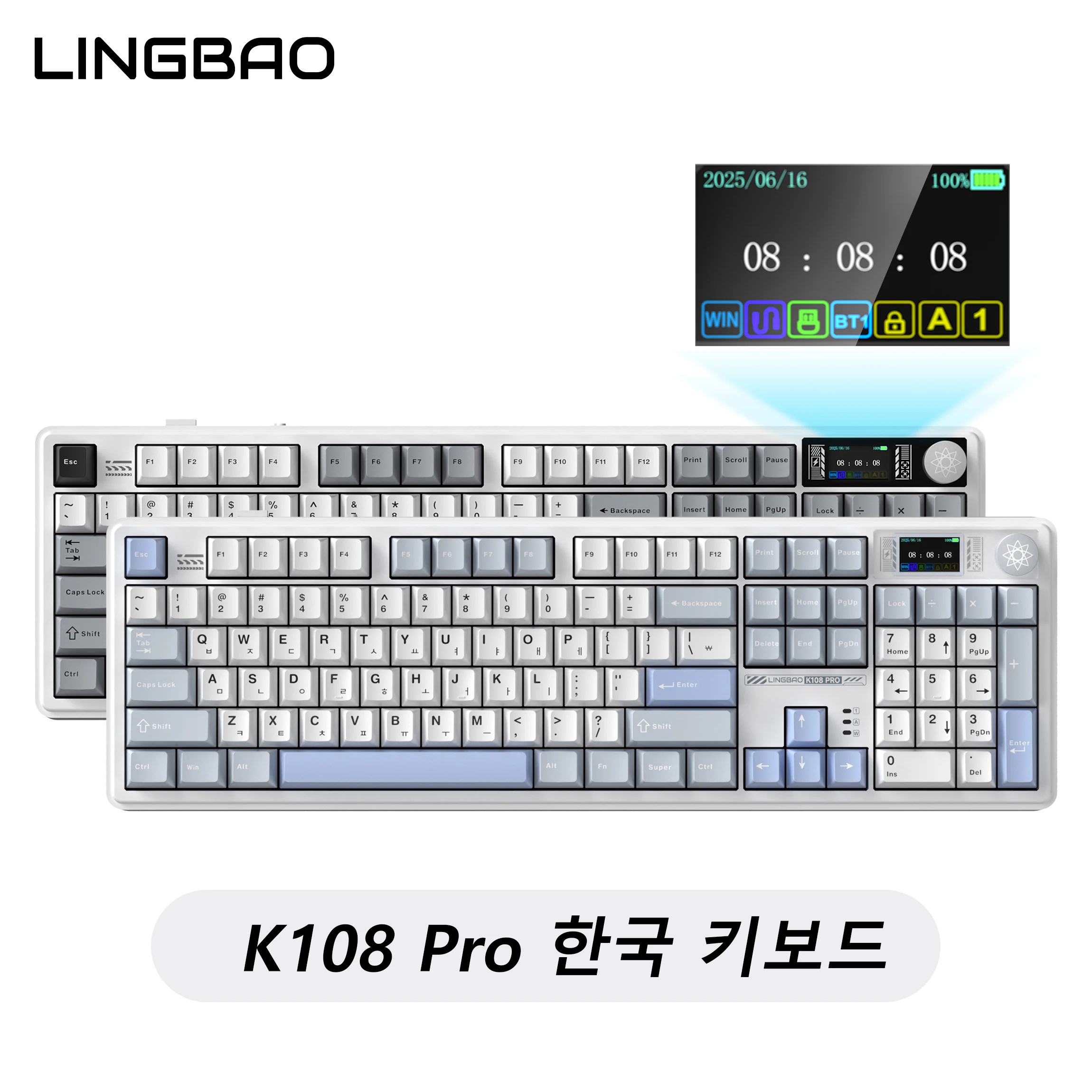 

LINGBAO K108 Pro Wireless Bluetooth Korean Mechanical Keyboard Low Noise Full Size 104 Keys Customize Gaming Keyboard 10000mAh