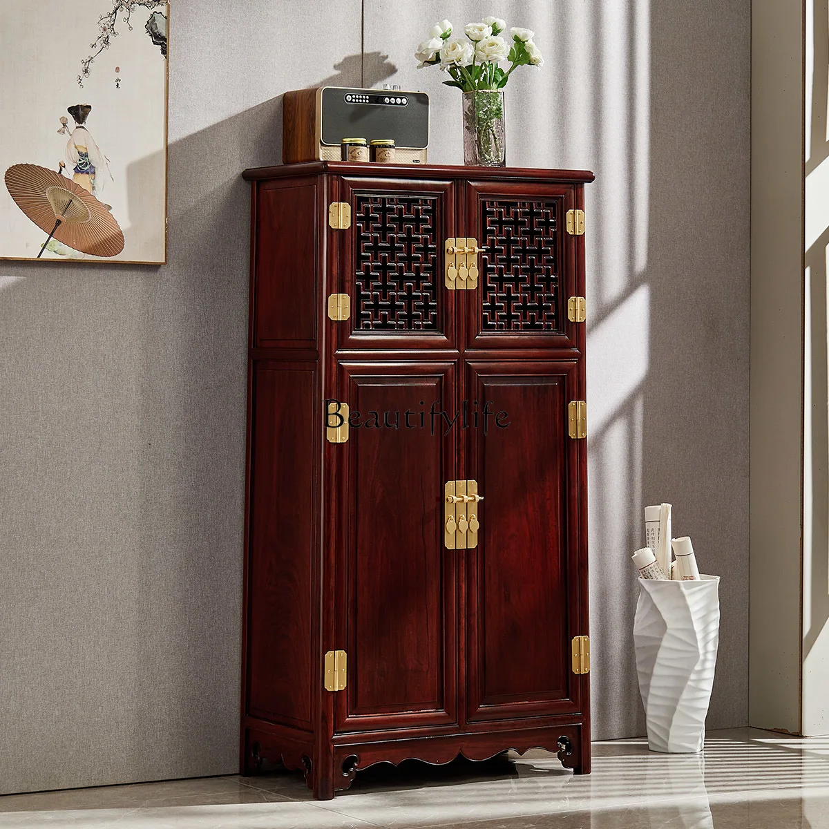 Rosewood Locker Sandal Wood Solid Wood Suzuo Living Room Corner Locker